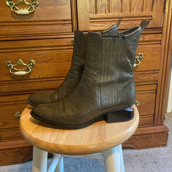 Alexander Wang Shoes - *FLAWS* Alexander Wang Anouck Green Silver Sliced Heel Chelsea Boots Size 38.5